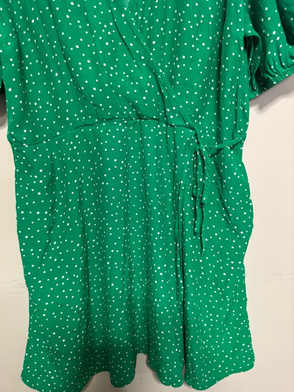 A New Day Green Polka Dot Faux Wrap Mini Dress - Picture 3 of 6